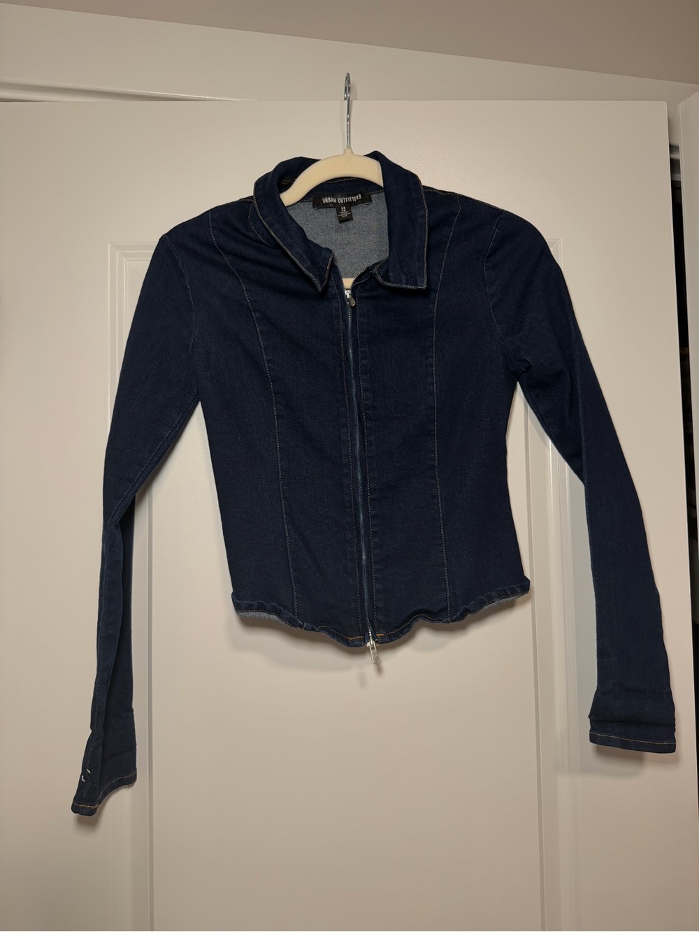 bebe Dark Navy Zip-Front Jean Jacket